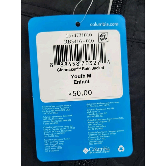 Columbia Boys Glennaker Rain Jacket Medium 10/12 Black Full Zip Waterproof NWT - Picture 4 of 8